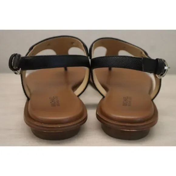 Michael Kors Women's Sz 8.5M Black Saffiano Leather MK Plate Thong Sandals - Picture 3 of 14